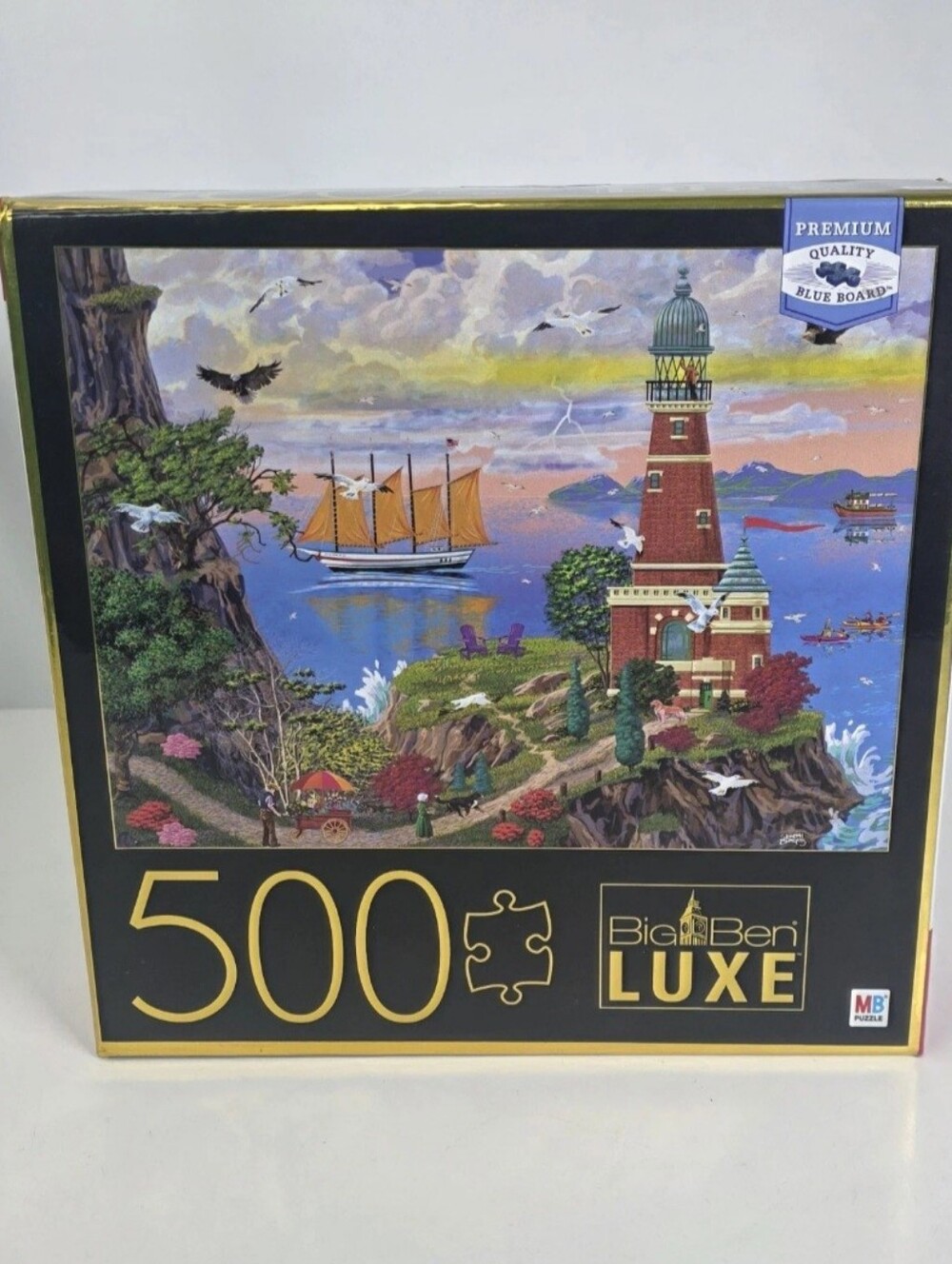 500 Pieces Jigsaw Puzzle Milton Bradley 24”x18” Lighthouse Big Ben Luxe.  NEW.